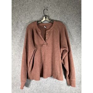 Old Navy Tee Women XL Tall Brown Long Sleeve Cozy Waffle Knit henley Stretch